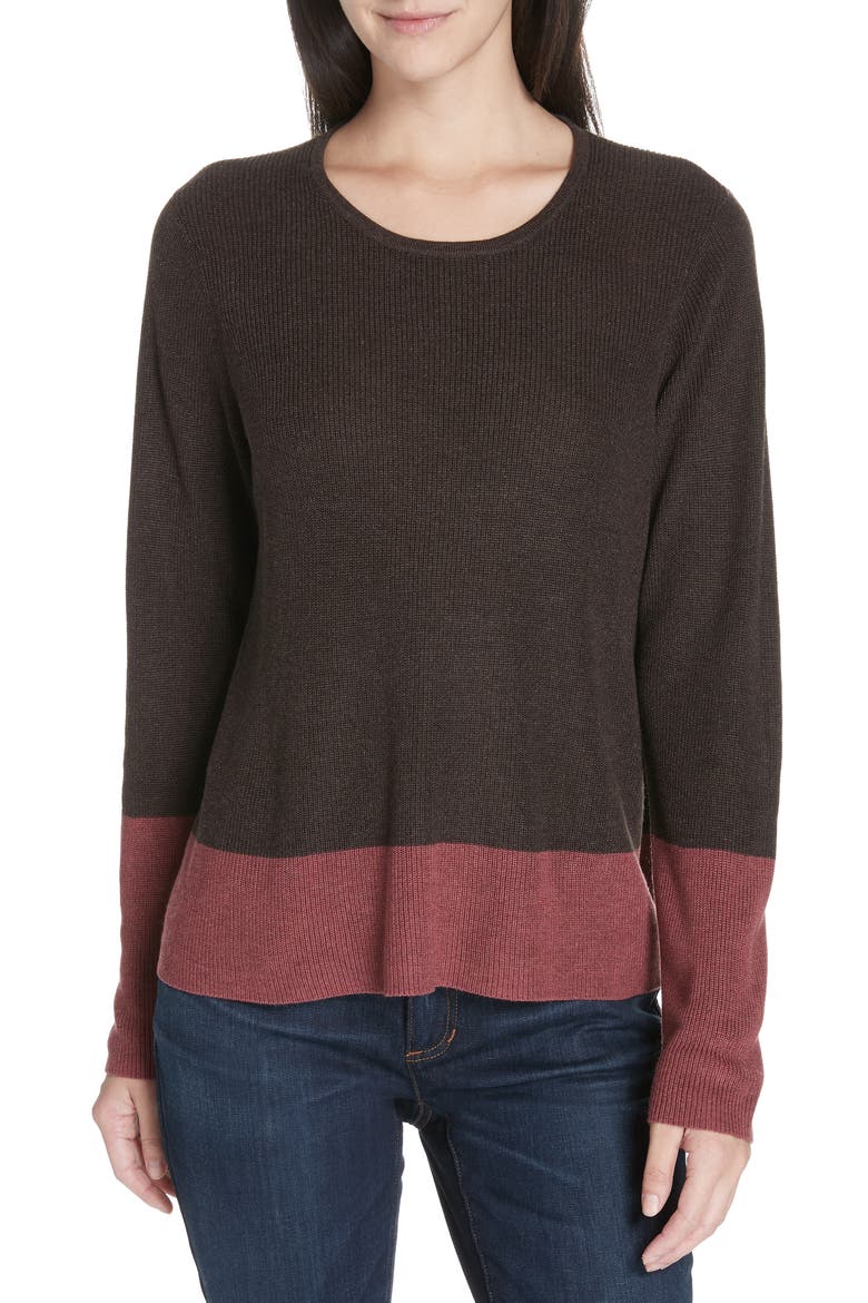 Colorblock Tencel® Lyocell & Silk Sweater, Main, color, CLOVE