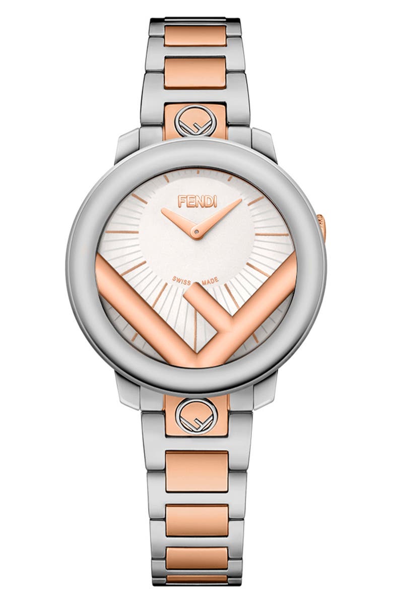 Fendi Run Away Two-Tone Swiss Quartz Bracelet Watch, 36mm, Main, color, Rose Gold White Two Tone