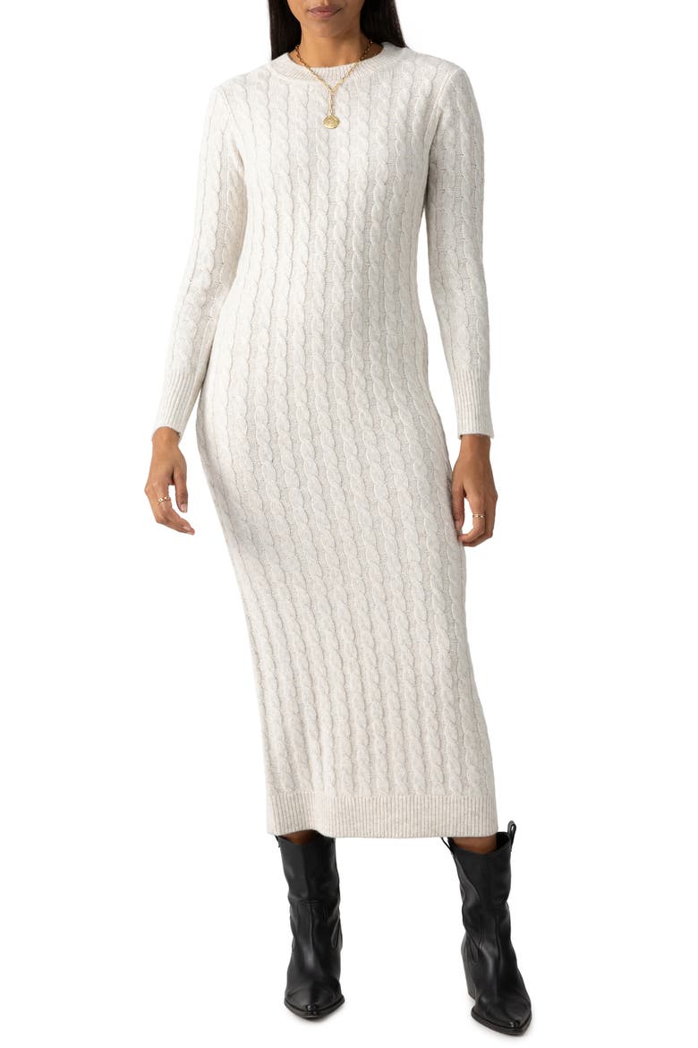 Cable Long Sleeve Sweater Dress, Main, color, HEATHER CH