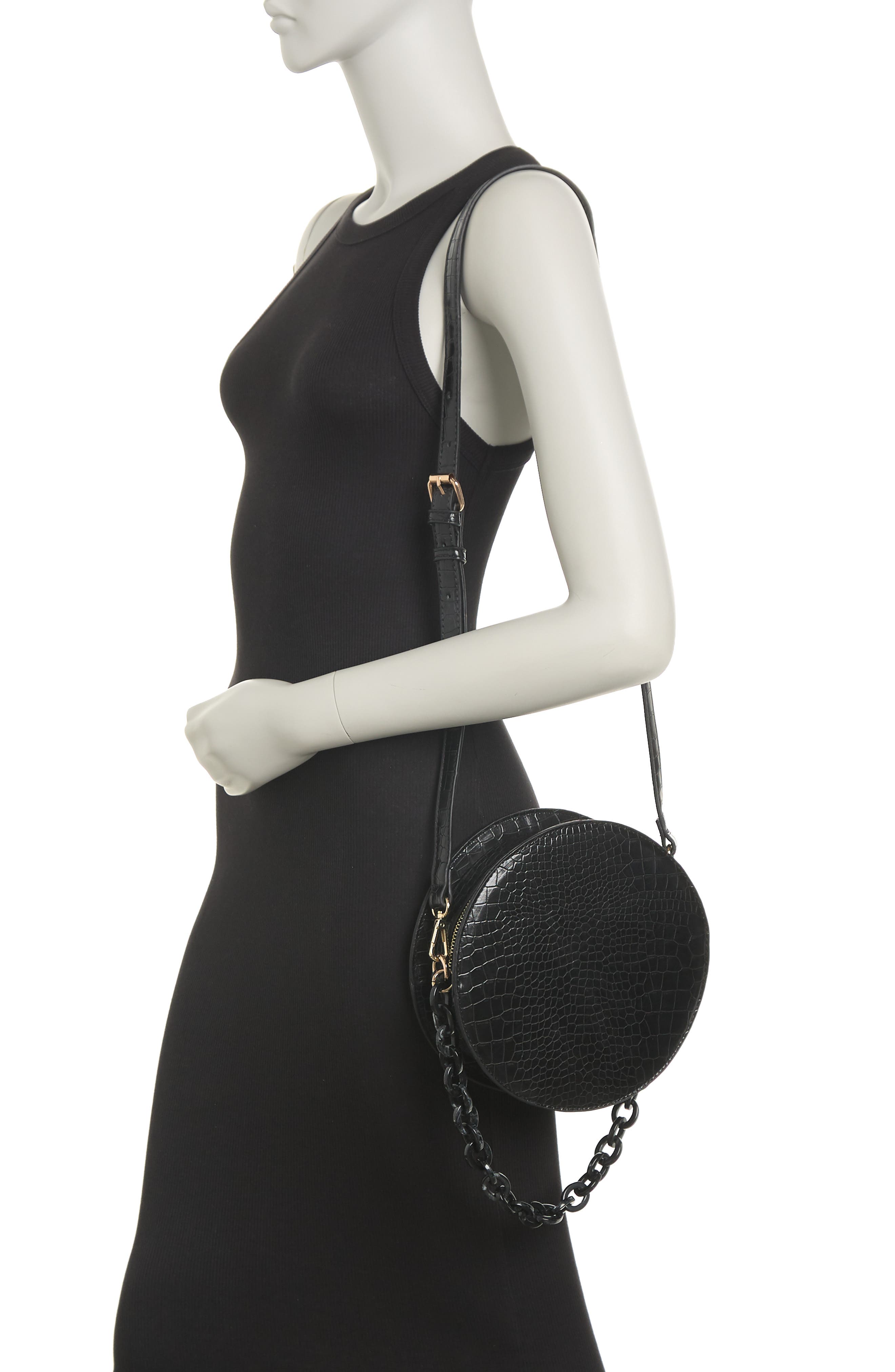 Croc Embossed Faux Leather Circle Bag, Alternate, color, BLACK