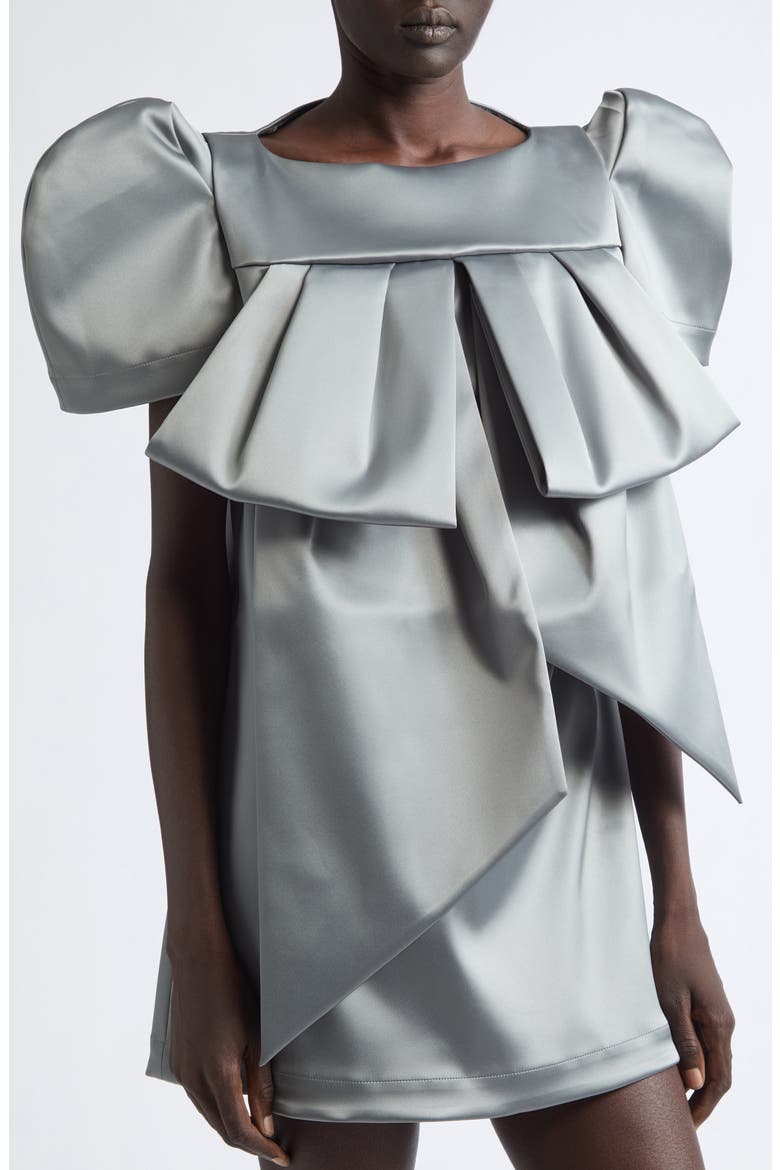Stretch Satin Bow Minidress, Alternate, color, GREY