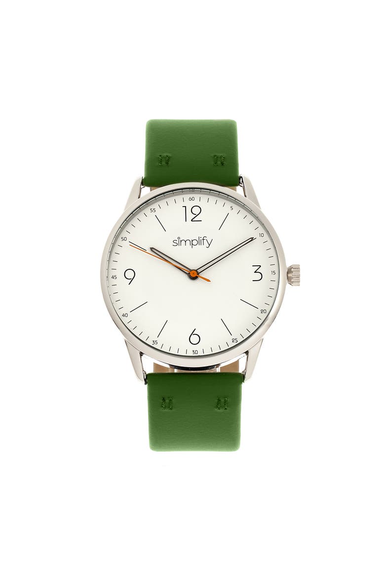 The 6300 Leather-Band Watch, Main, color, Olive/White