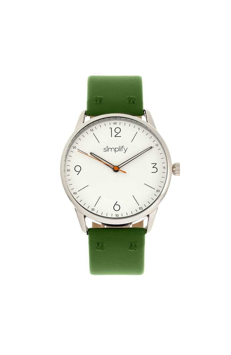 SIMPLIFY The 6300 Leather-Band Watch, Main, color, Olive/White
