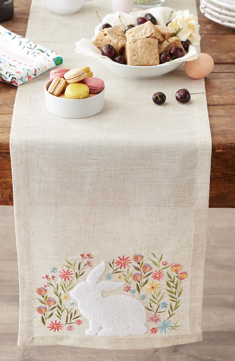 Design Imports Spring Meadow Embroidered Table Runner, Alternate, color, Beige