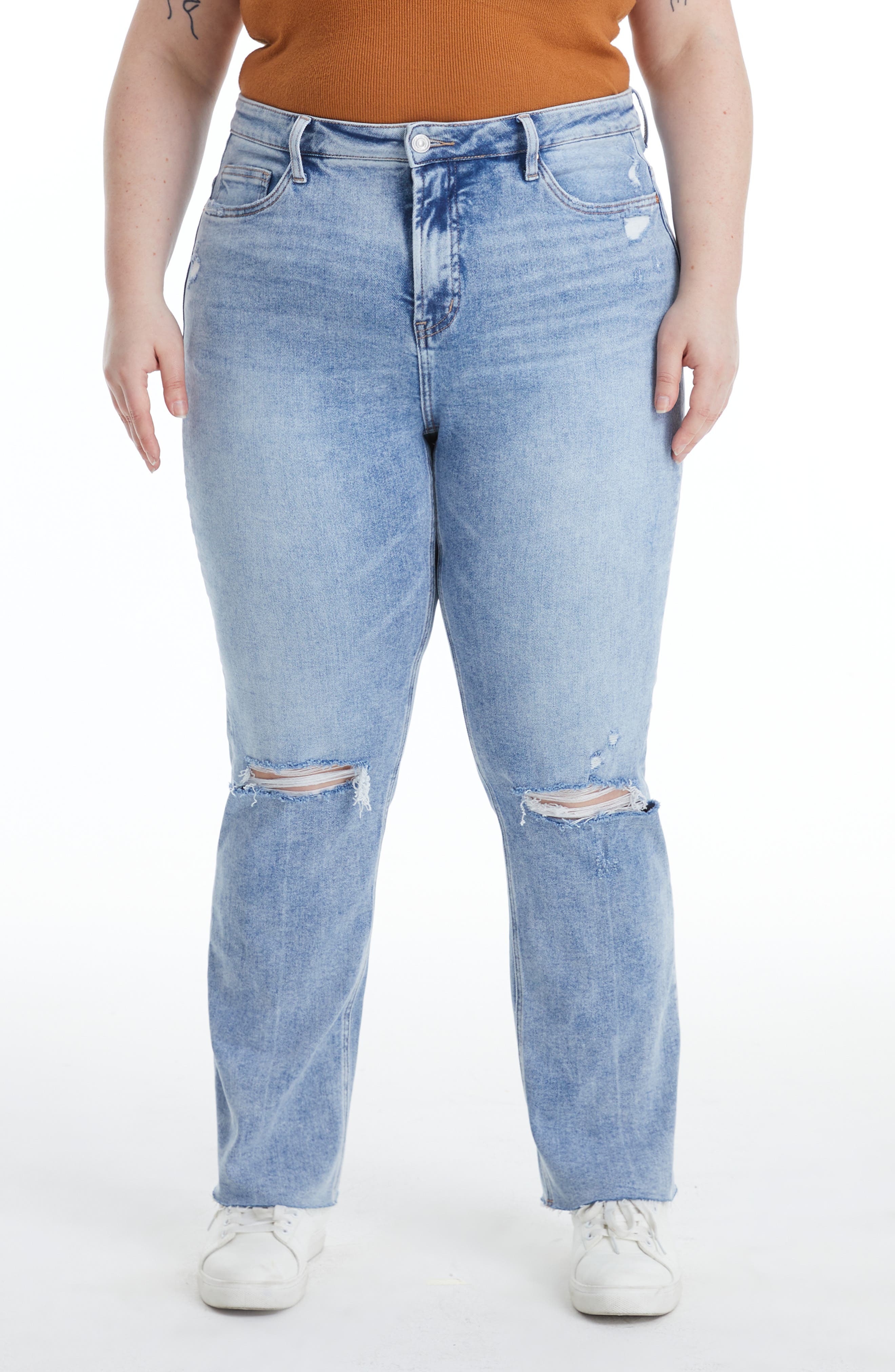 Ally High Waist Distressed Straight Leg Jeans