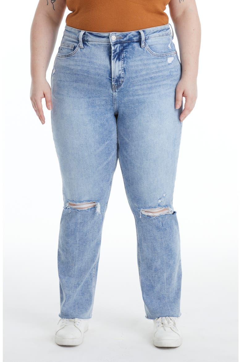Ally High Waist Distressed Straight Leg Jeans, Main, color, LIGHT BLUE