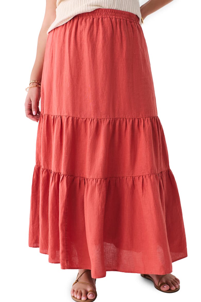 Cala Tiered Linen Maxi Skirt, Main, color, TANDOORI SPICE
