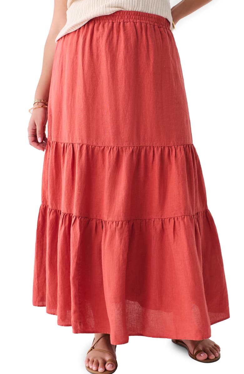 Faherty Cala Tiered Linen Maxi Skirt, Main, color, 
