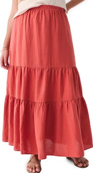 Faherty Cala Tiered Linen Maxi Skirt