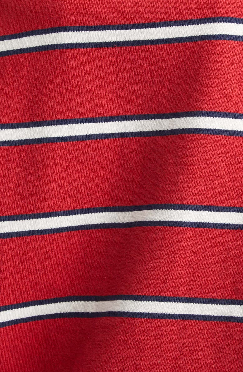 Sporty & Rich Nautical Embroidered Stripe Crop Rugby Polo, Alternate, color, Ruby/ Dark Navy/ White