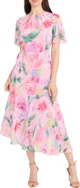 Maggy London Floral Asymmetric Hem Midi Dress