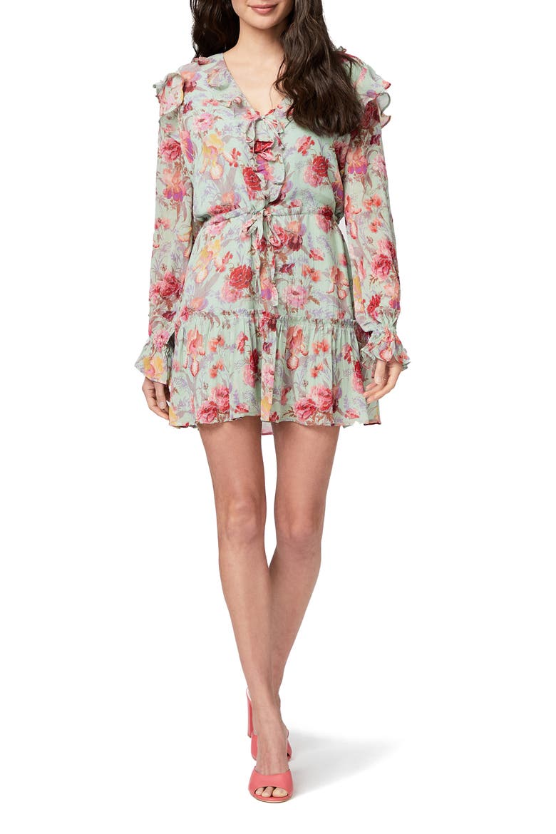 Garcelle Floral Long Sleeve Silk Dress, Main, color, MINTMULTI