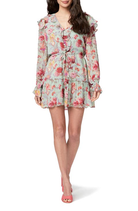 Garcelle Floral Long Sleeve Silk Dress