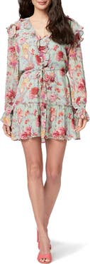 PAIGE Garcelle Floral Long Sleeve Silk Dress