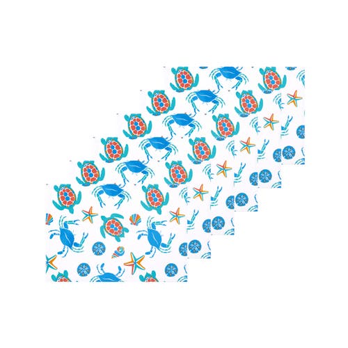 C & F Home C&f Home Caraway Coral Placemats Set Of 6 Blue Seaturtle Crab & Starfish Print In Blue