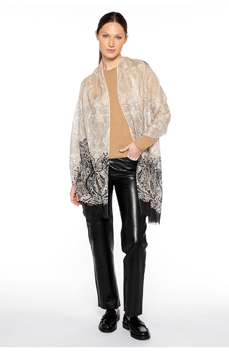 Kinross Cashmere Faded Paisley Print Scarf, Main, color, Black Multi