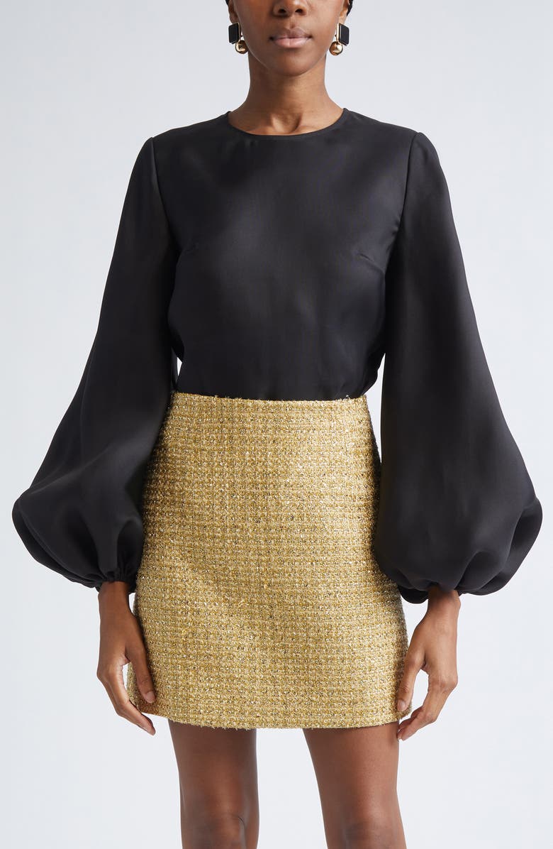 Carolina Herrera Puff Sleeve Silk Gazar Top, Main, color, Black