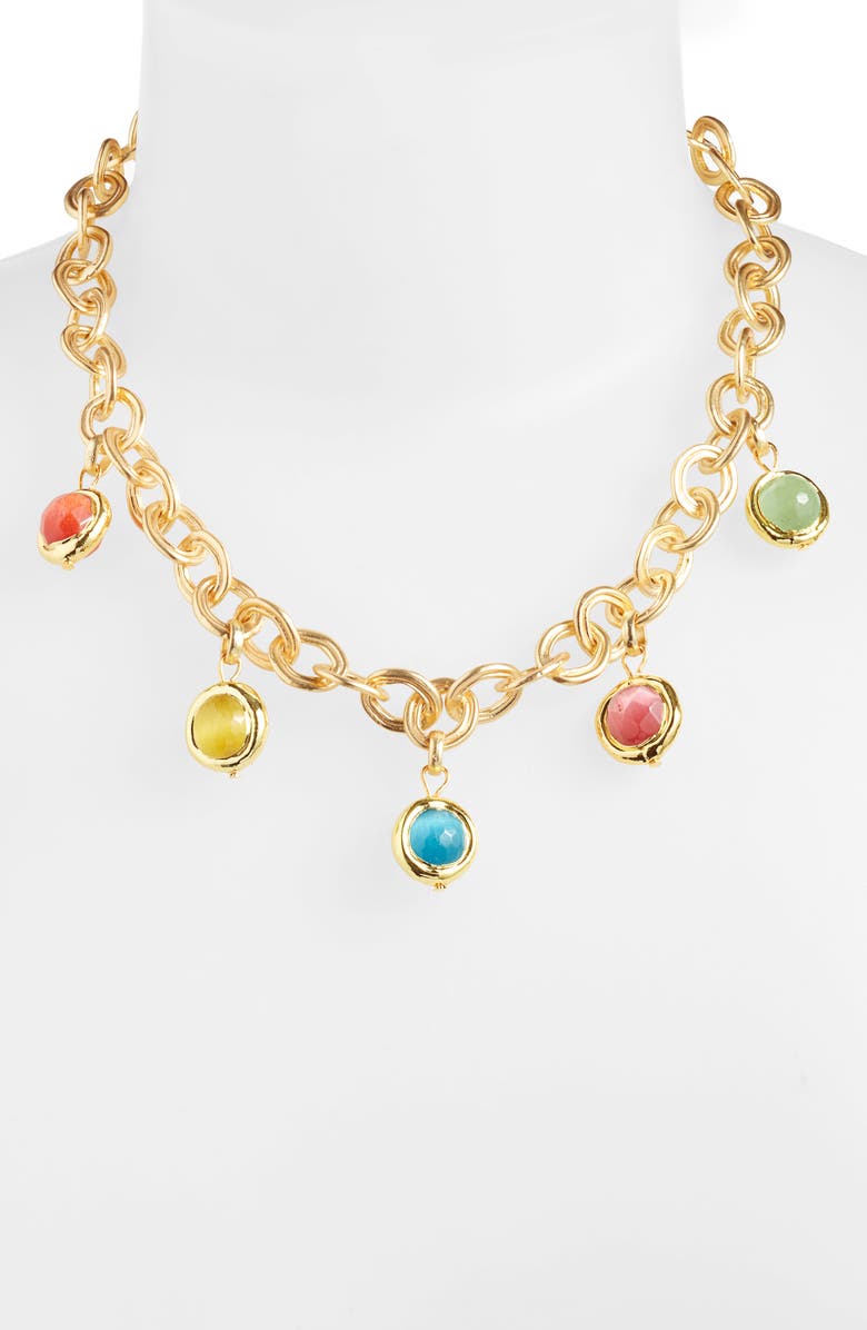 Karine Sultan Crystal Charm Necklace, Alternate, color, Gold