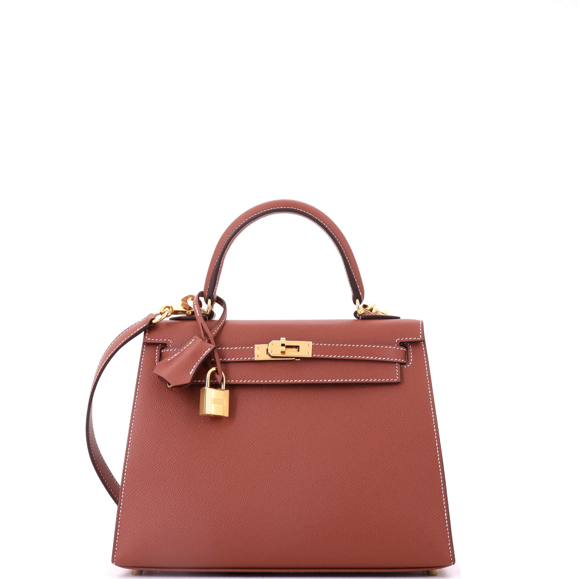 Pre-Owned Hermes Kelly Handbag Brown Epsom with Gold Hardware 25, Main, color, Sienne