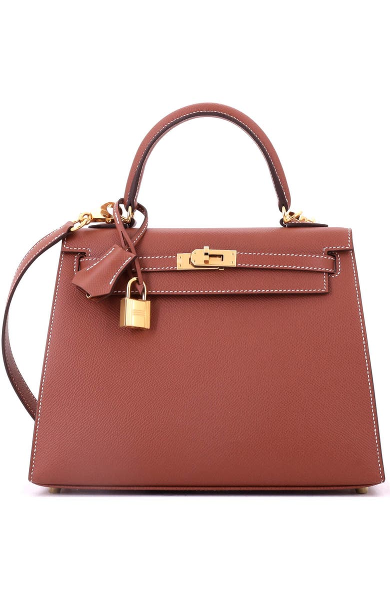 Pre-Owned Hermes Kelly Handbag Brown Epsom with Gold Hardware 25, Main, color, Sienne