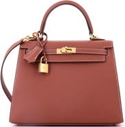 Pre-Owned Hermes Kelly Handbag Brown Epsom with Gold Hardware 25