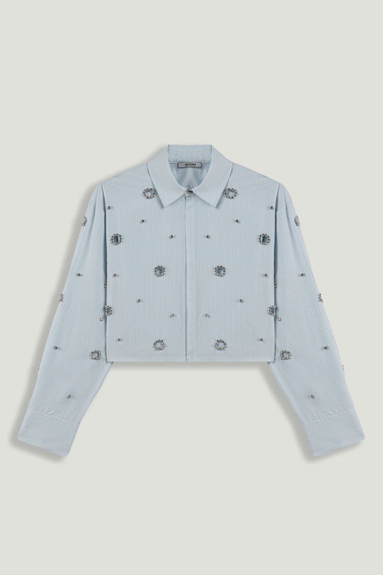 Stone Detail Crop Shirt, Alternate, color, Mint Green