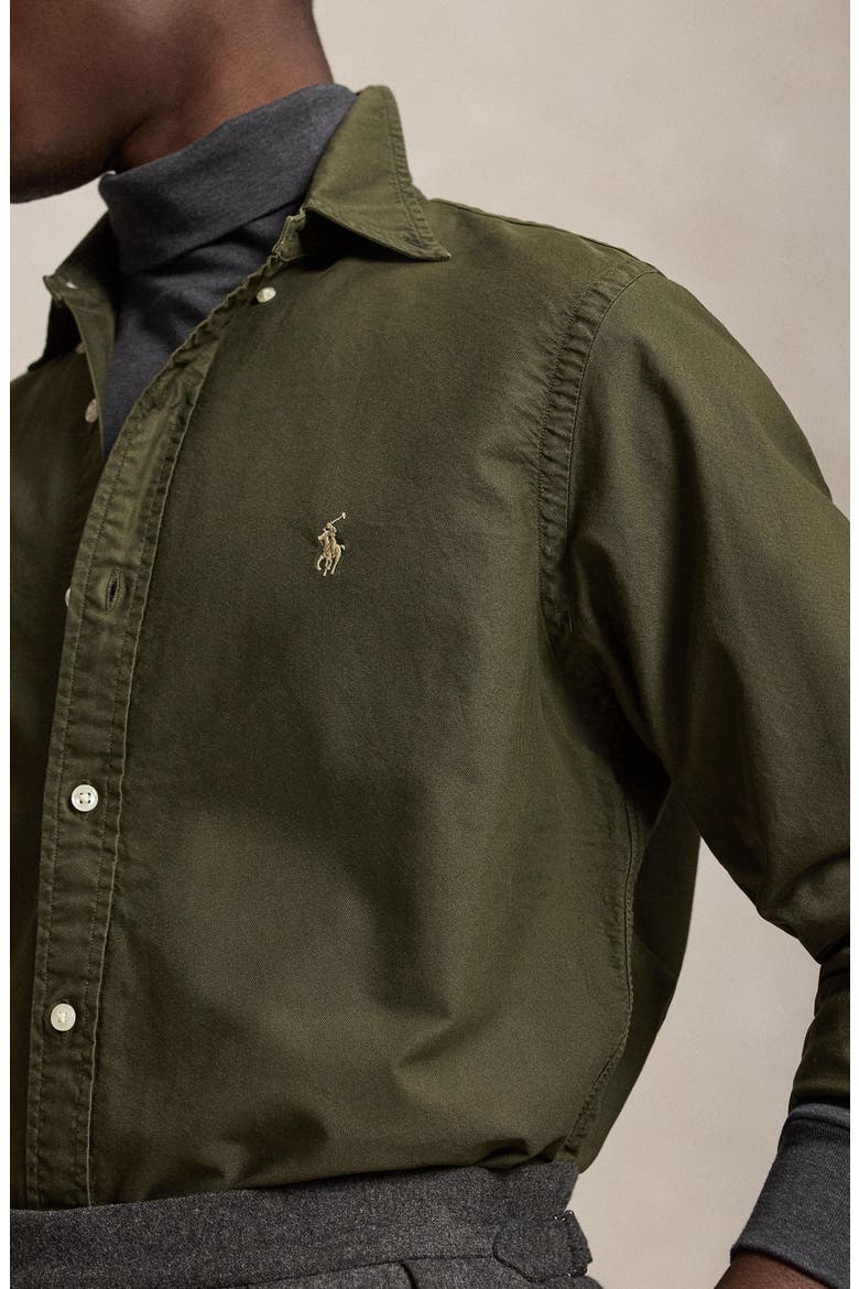 Garment-Dyed Long Sleeve Oxford Shirt, Alternate, color, COMPNY OLV
