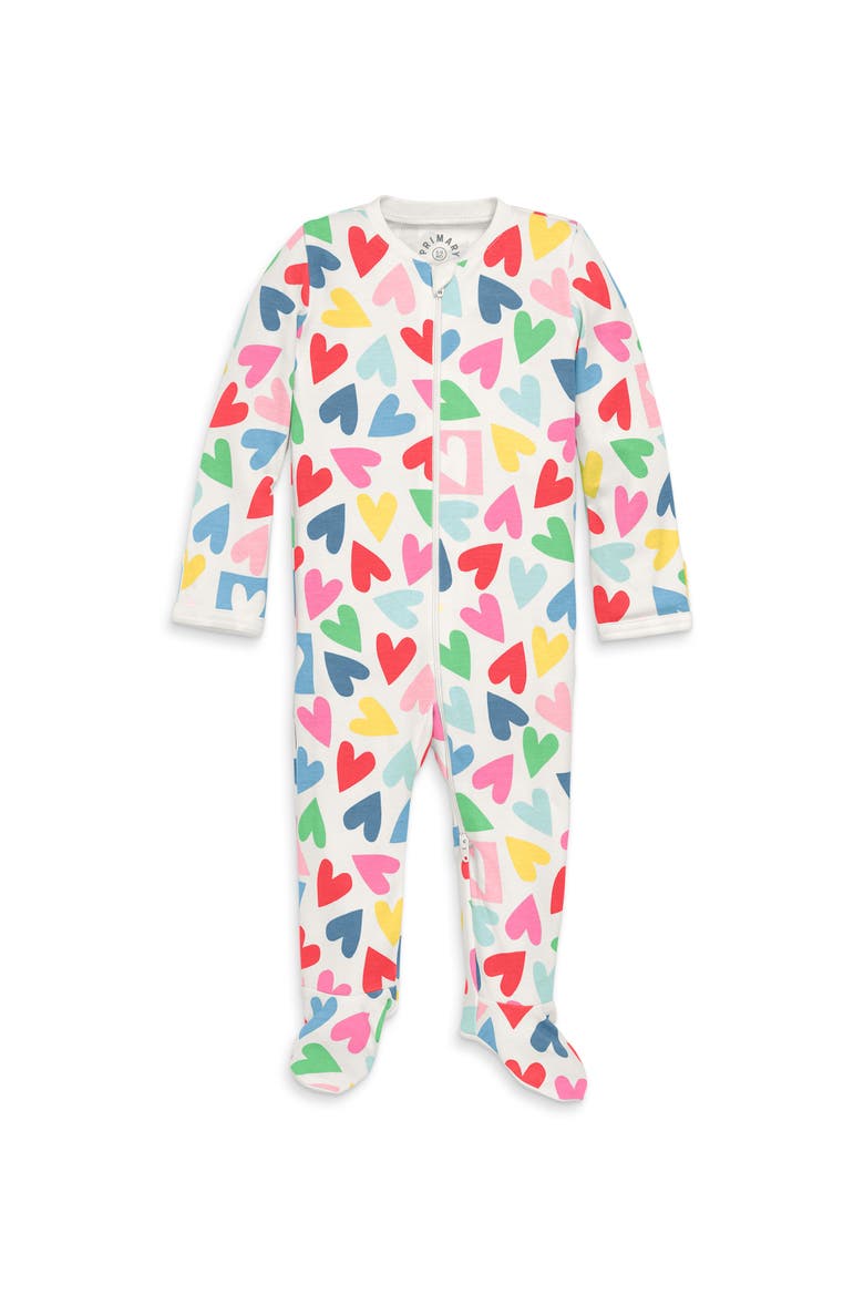 Baby Organic Zip Footie In Rainbow Candy Hearts, Alternate, color, Ivory Rainbow Candy Hearts