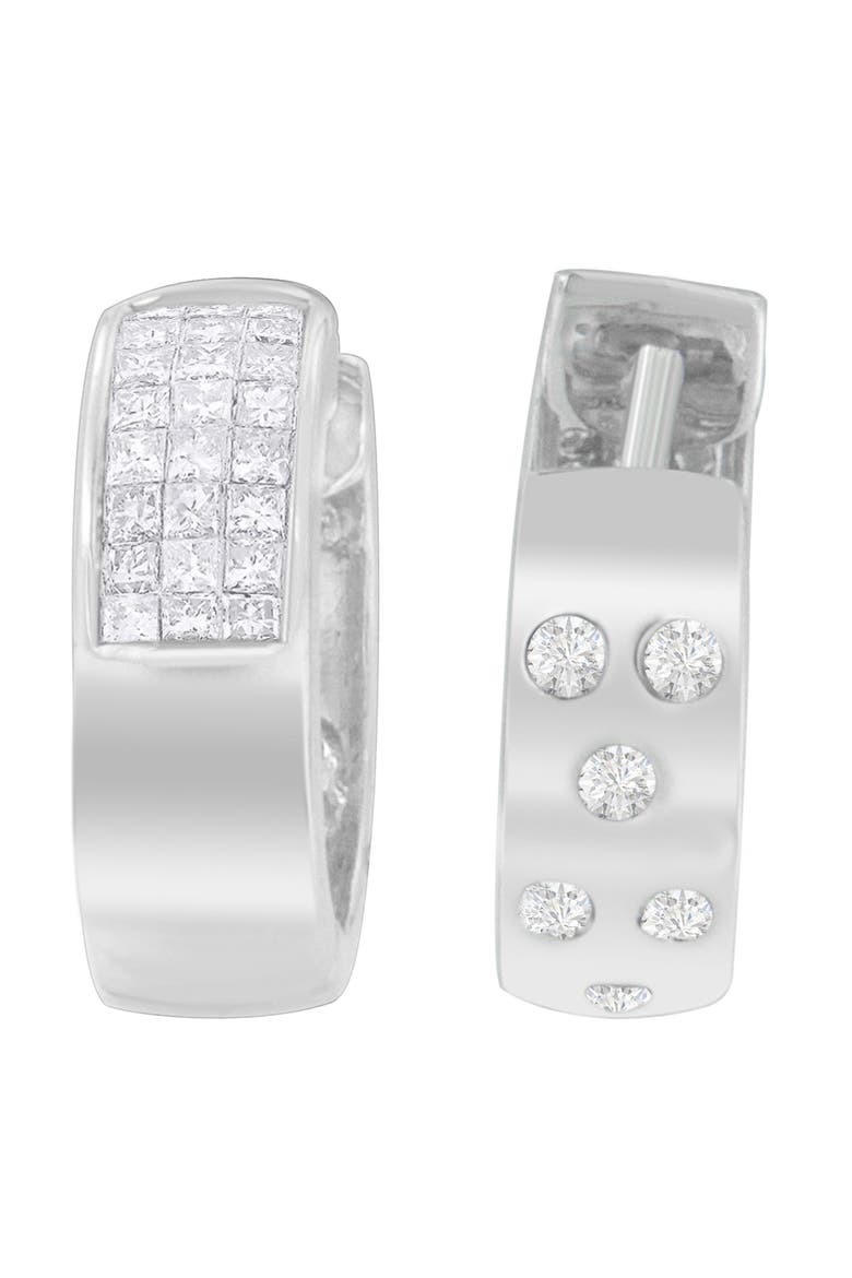 14K White Gold 1 1/8 cttw and Cut Diamond Huggie Earrings, Alternate, color, White