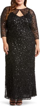Pisarro Nights Sequin Mesh Gown with Jacket