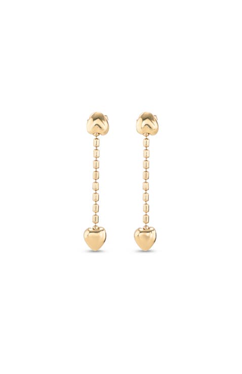 18K gold-plated earrings with dangling chain and small hearts