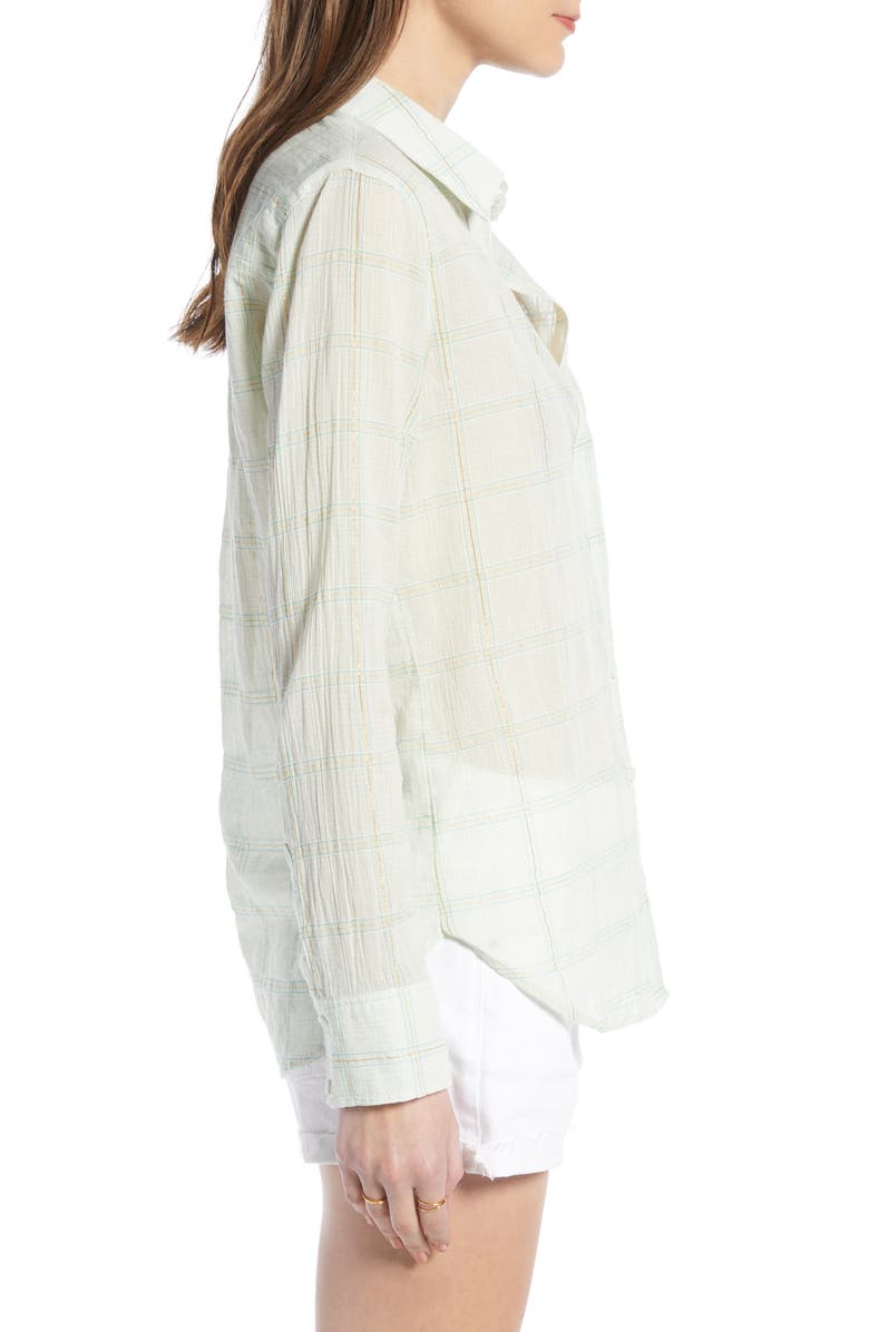 Treasure & Bond Drapey Classic Shirt, Alternate, color, Teal Chalk Lurex Grid