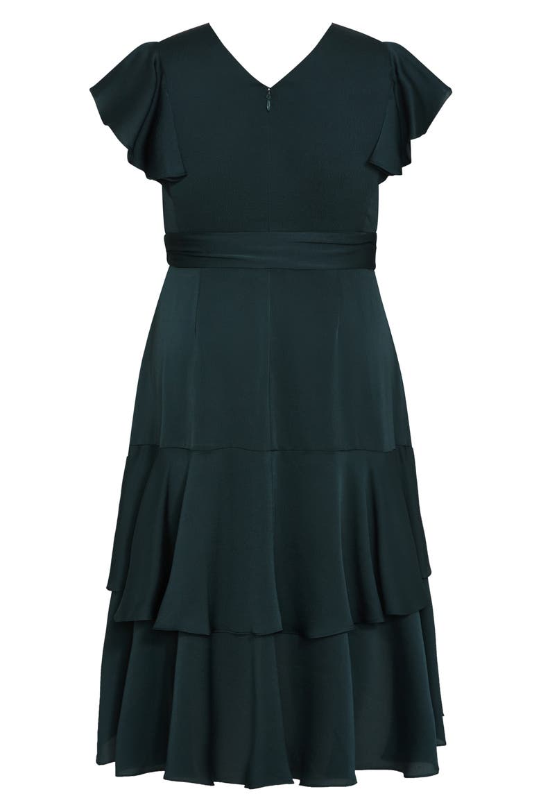 Jen Ruffle Faux Wrap Satin Dress, Alternate, color, HUNTER GREEN