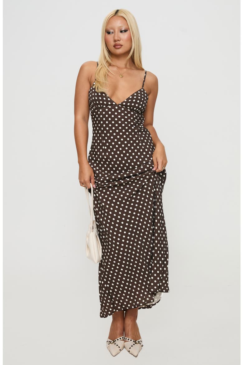 Jorjana Polka Dot Maxi Dress, Alternate, color, BROWN / WHITE