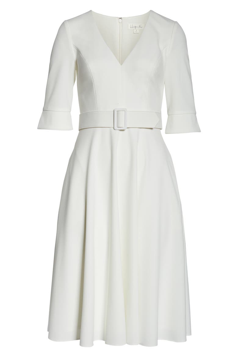 Belted Fit & Flare Dress, Alternate, color, IVORY