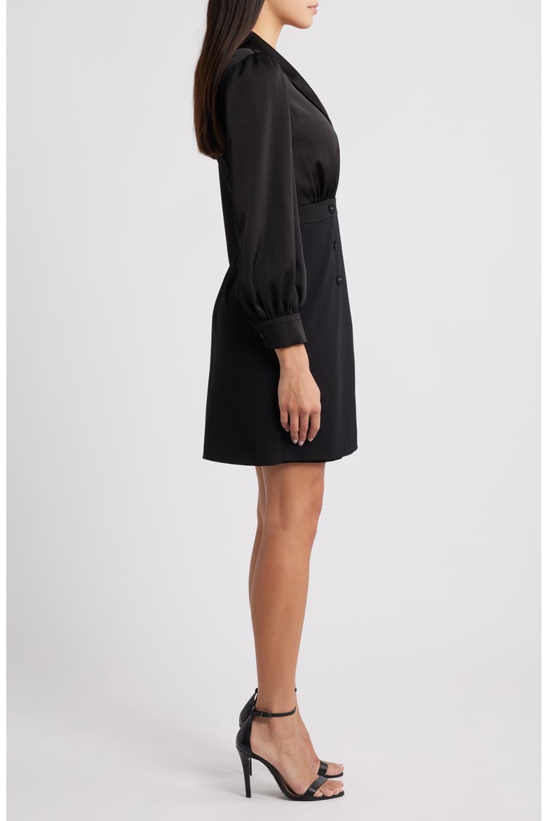 Shawl Collar Balloon Sleeve Dress, Alternate, color, BLACK
