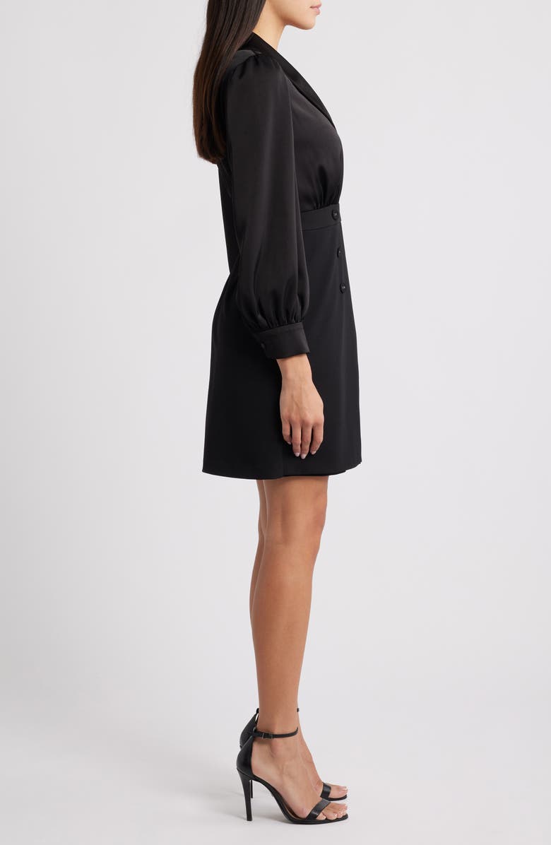 Eliza J Shawl Collar Balloon Sleeve Dress, Alternate, color, Black