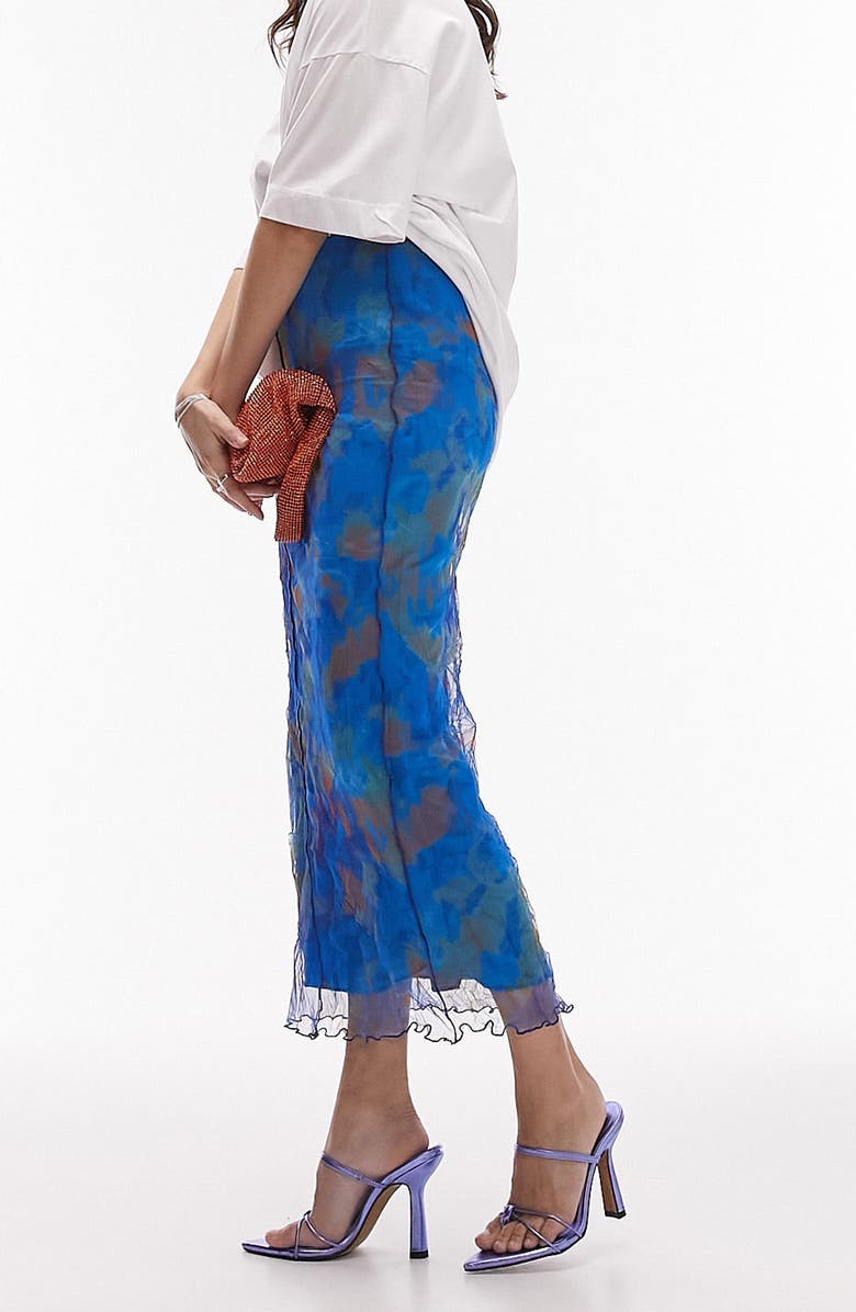 Topshop Abstract Print Mesh Midi Skirt, Alternate, color, 