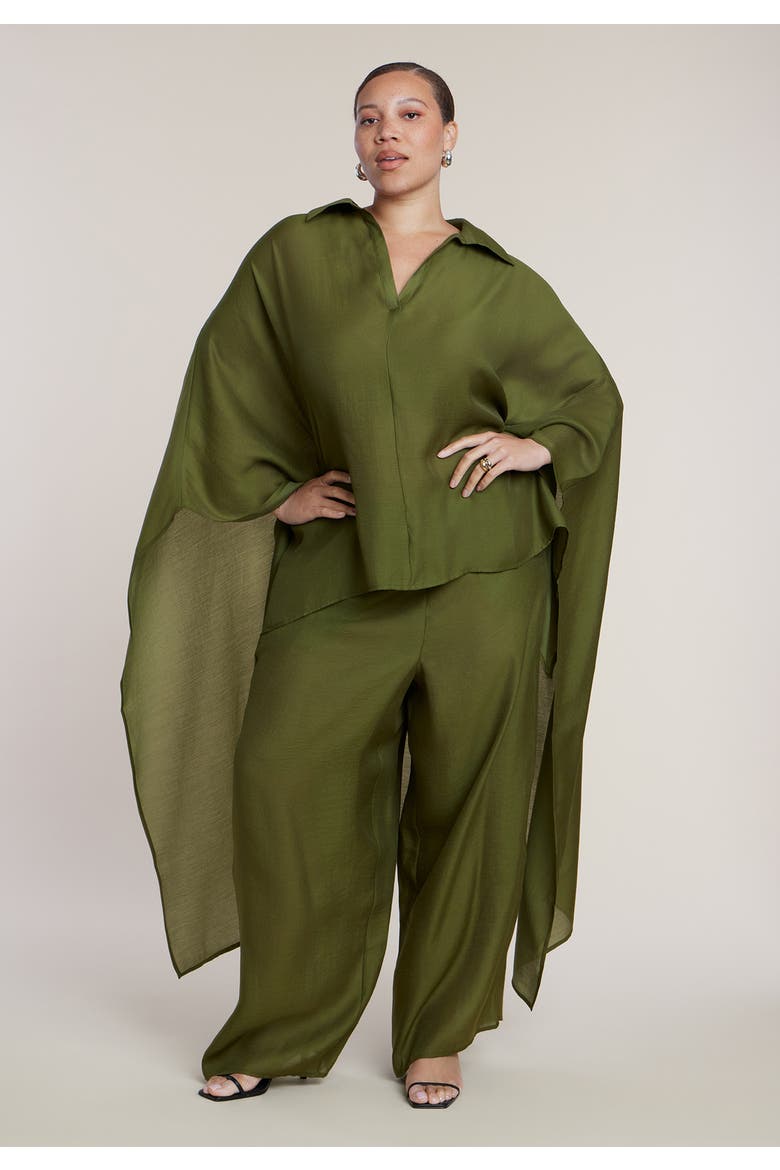 Semi Sheer Kaftan Top, Alternate, color, FOREST MOSS