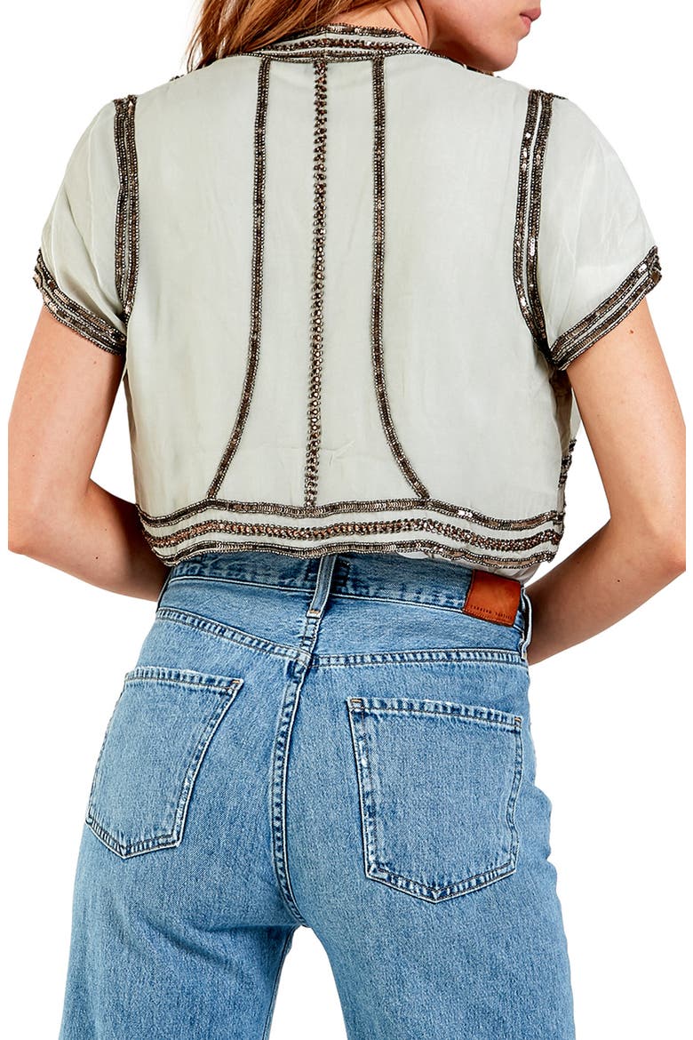 Kiki Beaded Crop Silk Jacket, Alternate, color, SAGE GREEN