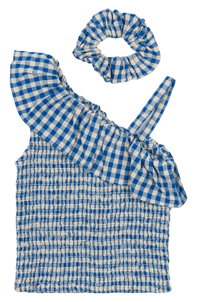 THE NEW Kids' Nally Gingham Asymmetric Top & Scrunchie Set, Main, color, Daphne Check