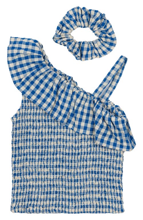 THE NEW THE NEW KIDS' NALLY GINGHAM ASYMMETRIC TOP & SCRUNCHIE SET 
