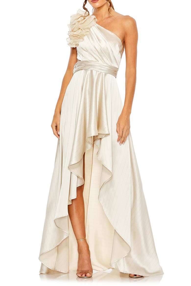 Ruffled One Shoulder Cut Out Hi-Lo Gown, Main, color, OYSTER