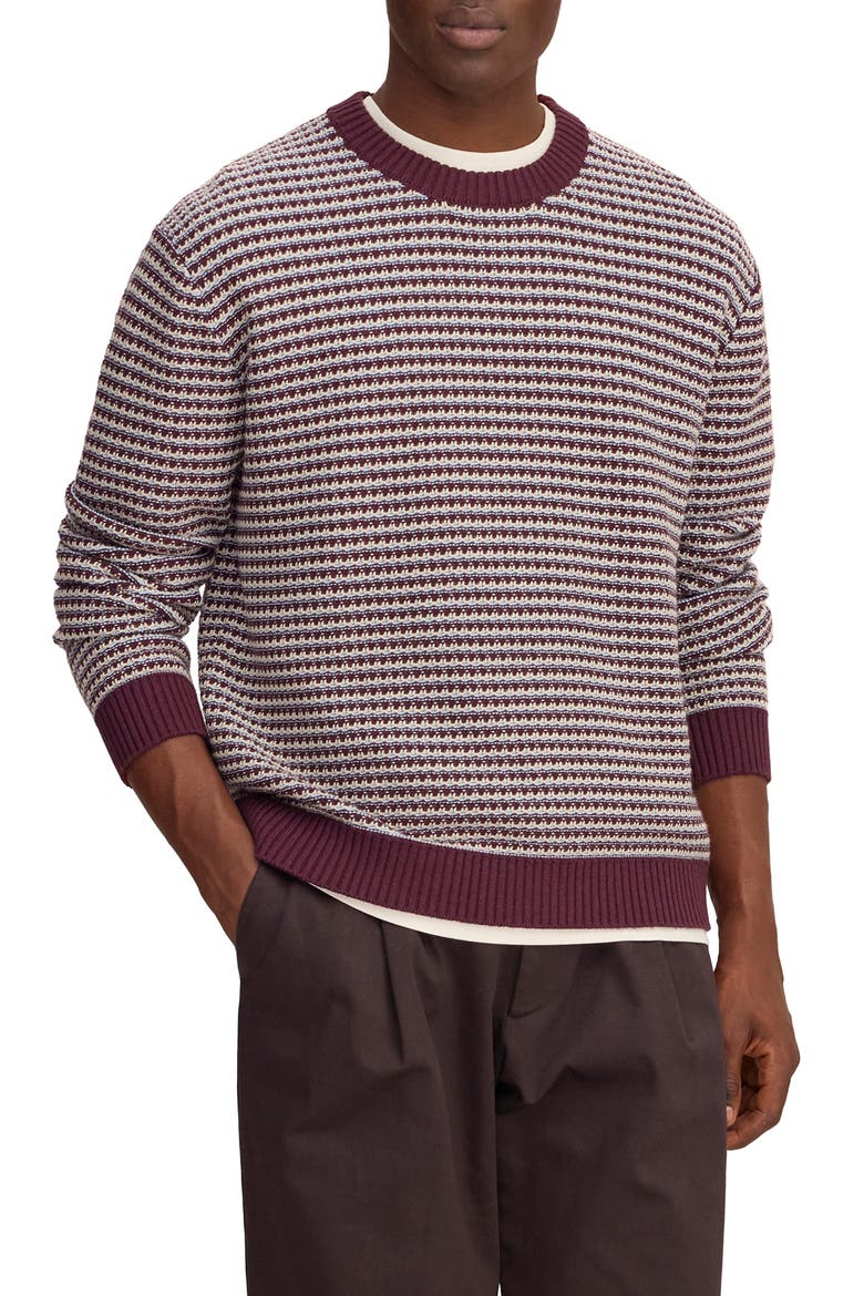 Russel Stripe Organic Cotton & Wool Crewneck Sweater, Main, color, WINETASTING