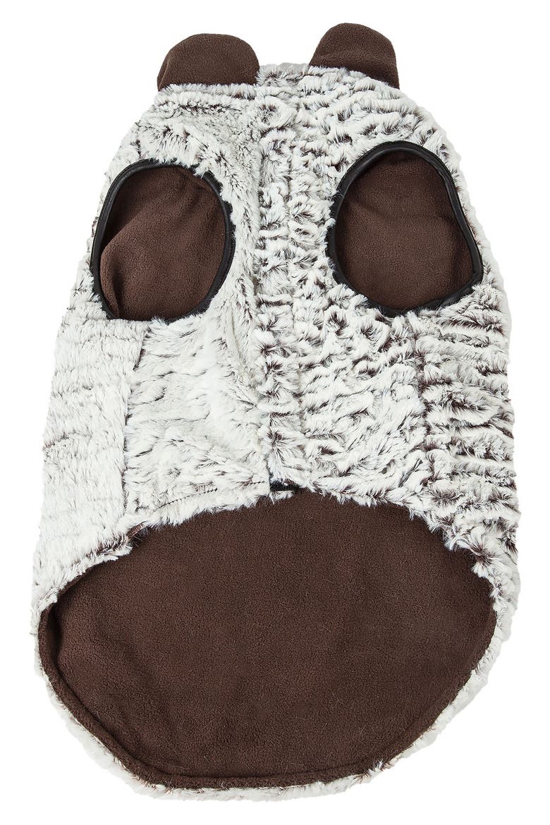 LUXE 'Purrlage' Designer Fur Dog Coat, Alternate, color, WHITE AND BROWN