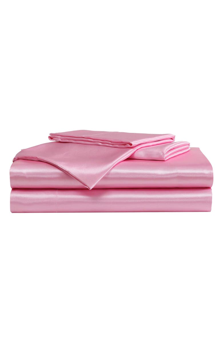 Betsey Johnson Solid Satin Sheet Set, Main, color, Pastel Pink