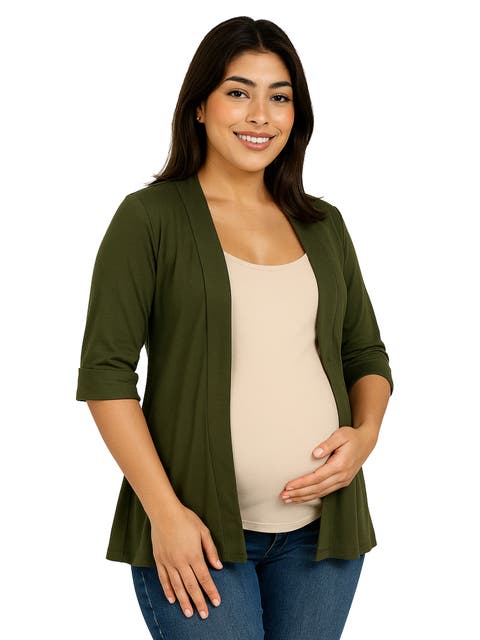 Maternity Open Front Elbow Length Sleeve Cardigan