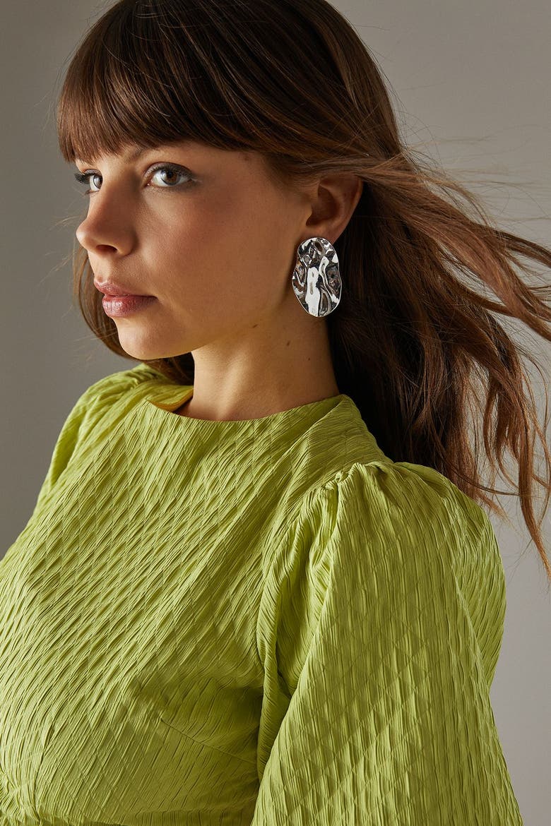 Seersucker Puff Sleeve Midi Dress, Alternate, color, Chartreuse