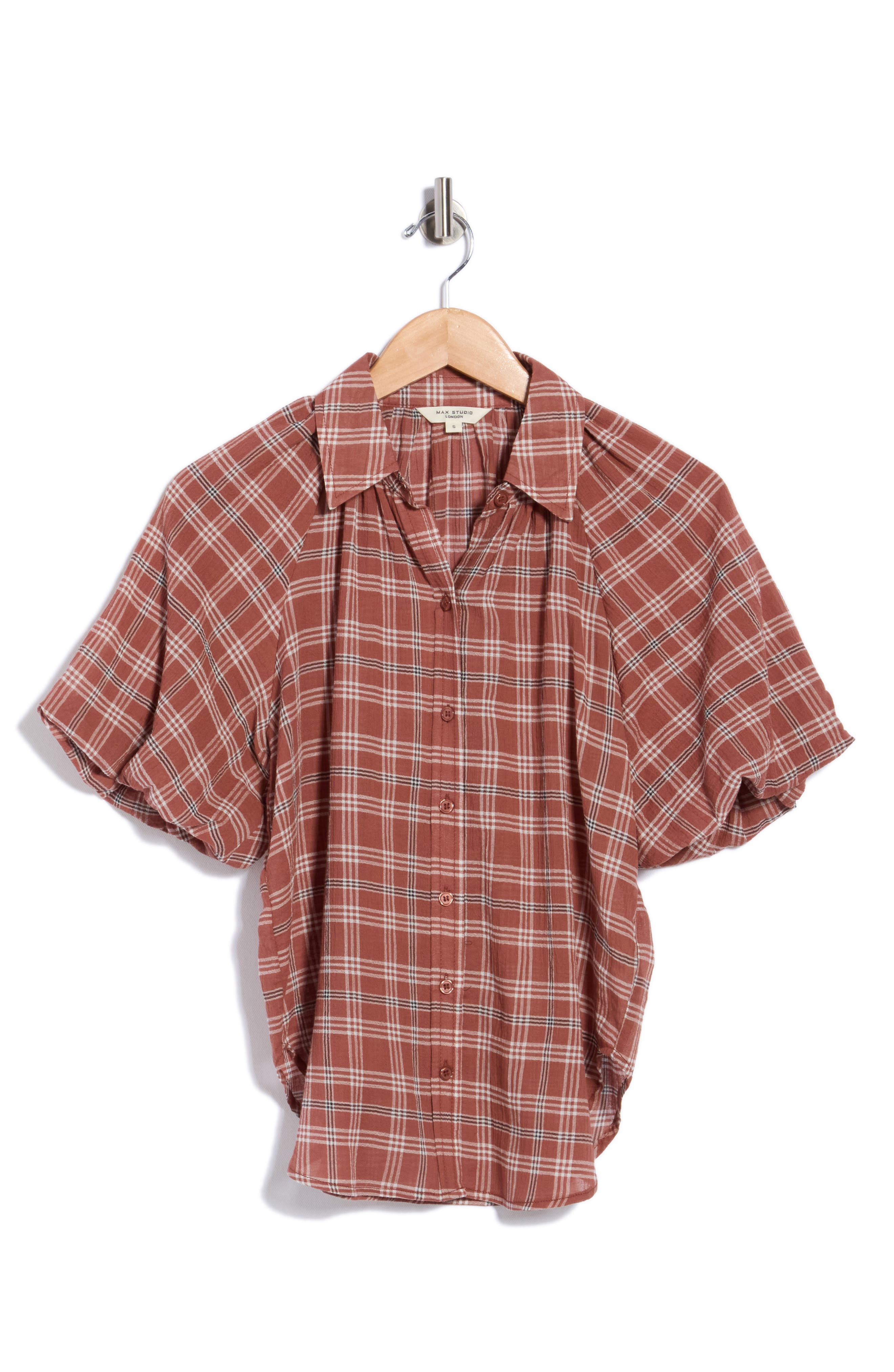 Plaid Bubble Sleeve Shirt