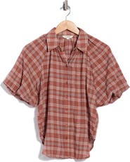 MAX STUDIO Plaid Bubble Sleeve Shirt